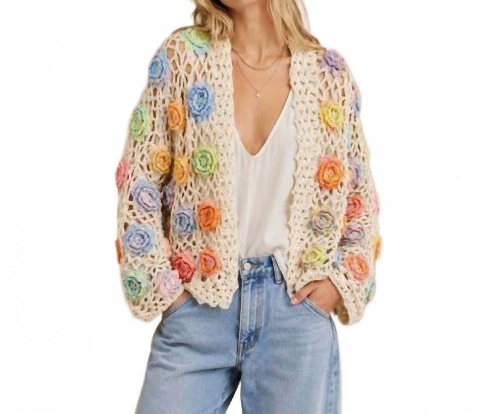 NEW J.NNA flower power 3d crochet cardigan in beige